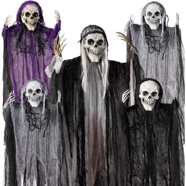 JOYIN 5 Pcs Halloween Hanging Grim Reapers one 47 Four 35quot Halloween Skeleton Flying Ghosts for Halloween Outdoor Decoration Haunted Haunted House Prop Halloween Party Supplies Decor
