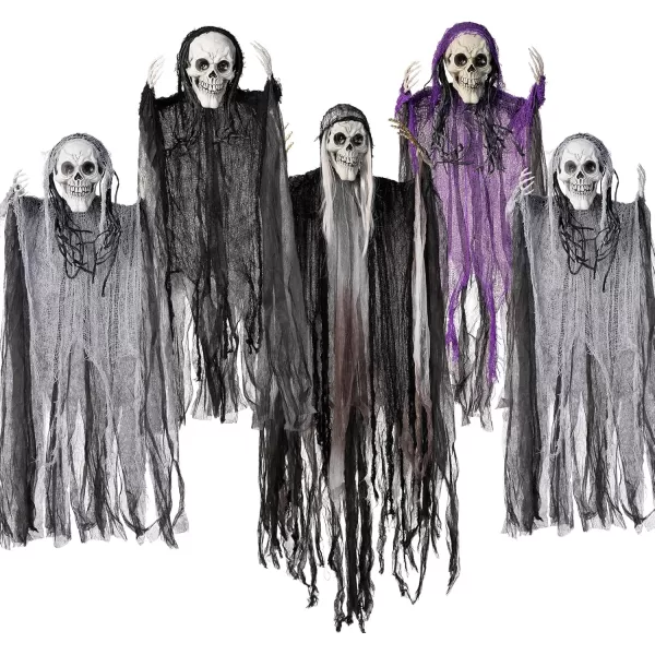 JOYIN 5 Pcs Halloween Hanging Grim Reapers one 47 Four 35quot Halloween Skeleton Flying Ghosts for Halloween Outdoor Decoration Haunted Haunted House Prop Halloween Party Supplies Decor