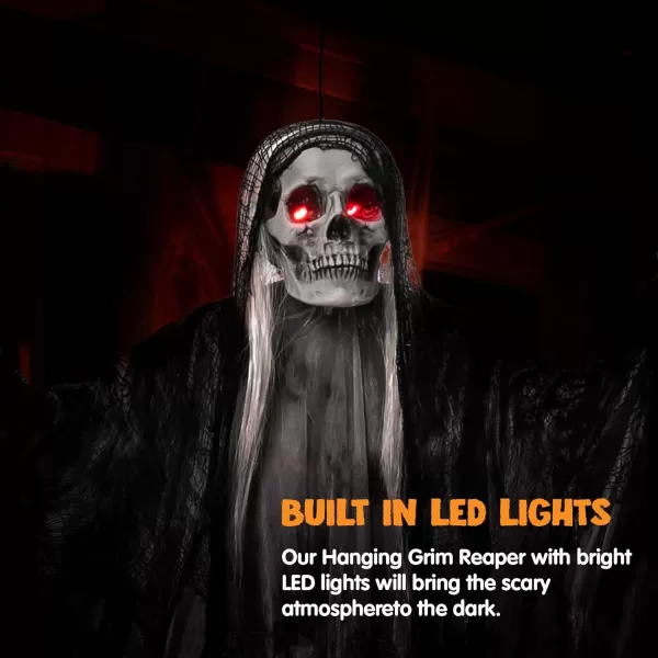 JOYIN 59 Halloween Animated Hanging Grim Reaper Decorations with Glowing Eyes and Creepy Sound Halloween Skeleton Ghost Decorations for Haunted House Prop Decor OutdoorIndoor Lawn Decorations