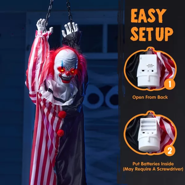 JOYIN 65quot Halloween Hanging Clown Decoration Neon Face Animated LED Talking Clown with Lightup Eyes and Creepy Sound for Halloween Outdoor Lawn Yard Patio Haunted House DecorationsModern