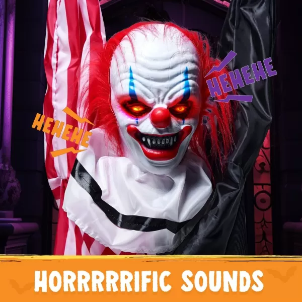 JOYIN 65quot Halloween Hanging Clown Decoration Neon Face Animated LED Talking Clown with Lightup Eyes and Creepy Sound for Halloween Outdoor Lawn Yard Patio Haunted House DecorationsModern