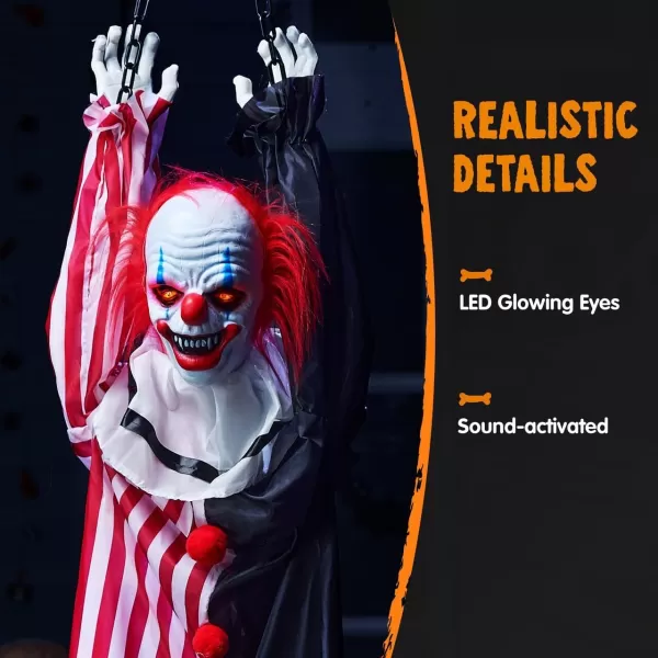 JOYIN 65quot Halloween Hanging Clown Decoration Neon Face Animated LED Talking Clown with Lightup Eyes and Creepy Sound for Halloween Outdoor Lawn Yard Patio Haunted House DecorationsModern
