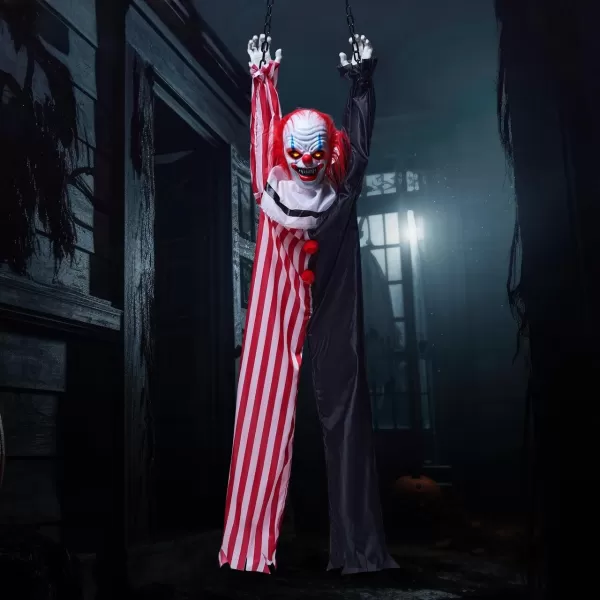 JOYIN 65quot Halloween Hanging Clown Decoration Neon Face Animated LED Talking Clown with Lightup Eyes and Creepy Sound for Halloween Outdoor Lawn Yard Patio Haunted House DecorationsModern