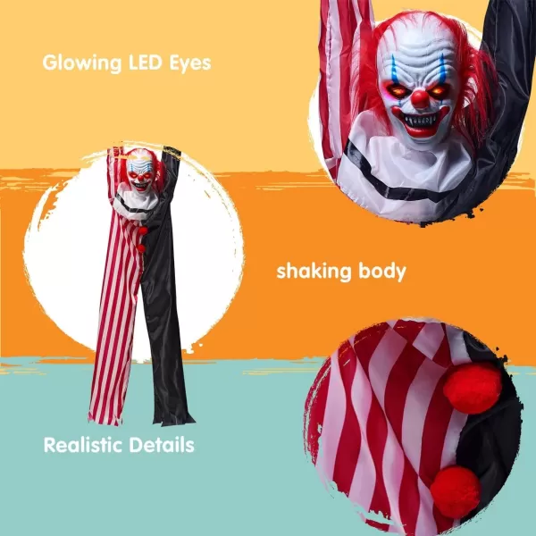 JOYIN 65quot Halloween Hanging Clown Decoration Neon Face Animated LED Talking Clown with Lightup Eyes and Creepy Sound for Halloween Outdoor Lawn Yard Patio Haunted House DecorationsModern