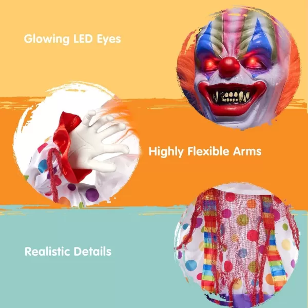 JOYIN 65quot Halloween Hanging Clown Decoration Neon Face Animated LED Talking Clown with Lightup Eyes and Creepy Sound for Halloween Outdoor Lawn Yard Patio Haunted House DecorationsOld World