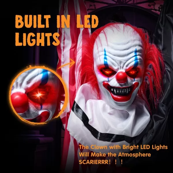 JOYIN 65quot Halloween Hanging Clown Decoration Neon Face Animated LED Talking Clown with Lightup Eyes and Creepy Sound for Halloween Outdoor Lawn Yard Patio Haunted House DecorationsModern