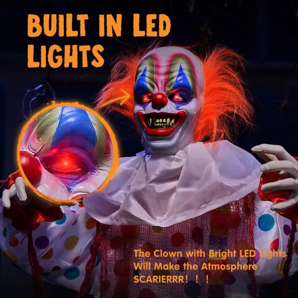JOYIN 65quot Halloween Hanging Clown Decoration Neon Face Animated LED Talking Clown with Lightup Eyes and Creepy Sound for Halloween Outdoor Lawn Yard Patio Haunted House DecorationsOld World