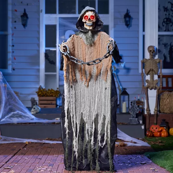JOYIN 67 Halloween Animatronics Decorations Outdoor Hanging Grim Reaper Animated Hanging Skeleton Ghost with Chain ampamp Lighted Eyes ampamp Sound Activated ampamp Shoulder Swing for Yard Prop Lawn Decoration