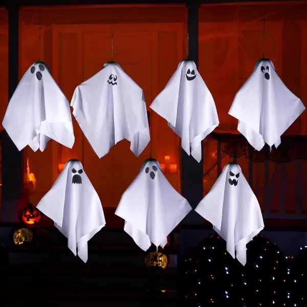 JOYIN 7 Pcs Halloween Ghost Decorations Outdoor 196 Hanging White Ghost Decor Spooky Flying Ghost for Halloween Tree Front Yard Patio Lawn Garden Party Dcor and Holiday Decorations