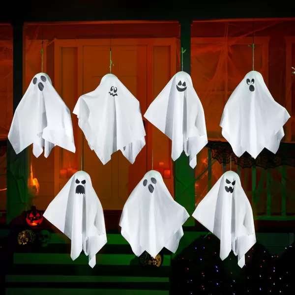 JOYIN 7 Pcs Halloween Ghost Decorations Outdoor 196 Hanging White Ghost Decor Spooky Flying Ghost for Halloween Tree Front Yard Patio Lawn Garden Party Dcor and Holiday Decorations