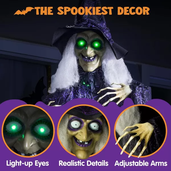 JOYIN 72 Hanging Witch Decor Halloween Decorations Indoor Talking Halloween Witch on Broom Light Up Witch Decoration Green Eyes Sound Activation Haunted House Party Supplies Prop Dcor Old WorldOld World