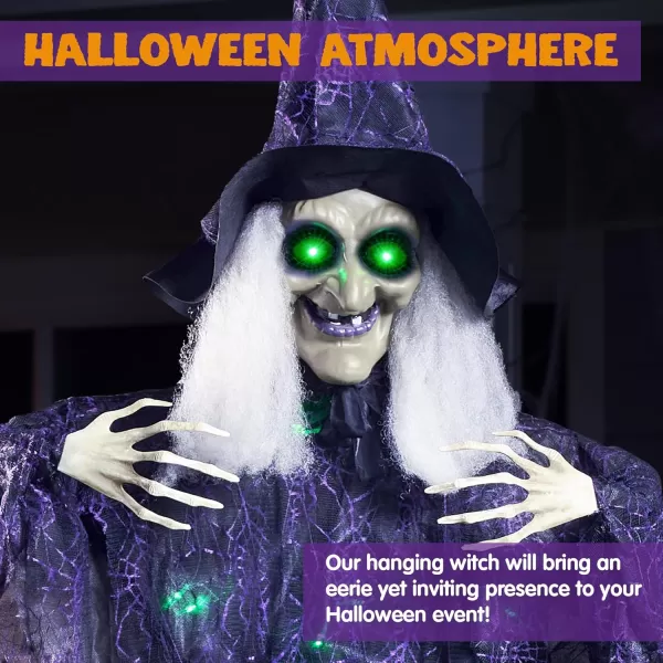 JOYIN 72 Hanging Witch Decor Halloween Decorations Indoor Talking Halloween Witch on Broom Light Up Witch Decoration Green Eyes Sound Activation Haunted House Party Supplies Prop Dcor Old WorldOld World