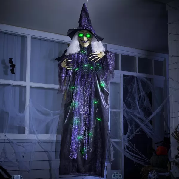 JOYIN 72 Hanging Witch Decor Halloween Decorations Indoor Talking Halloween Witch on Broom Light Up Witch Decoration Green Eyes Sound Activation Haunted House Party Supplies Prop Dcor Old WorldOld World