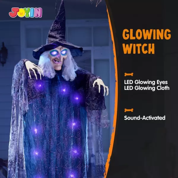 JOYIN 72 Hanging Witch Decor Halloween Decorations Indoor Talking Halloween Witch on Broom Light Up Witch Decoration Green Eyes Sound Activation Haunted House Party Supplies Prop Dcor Old WorldModern