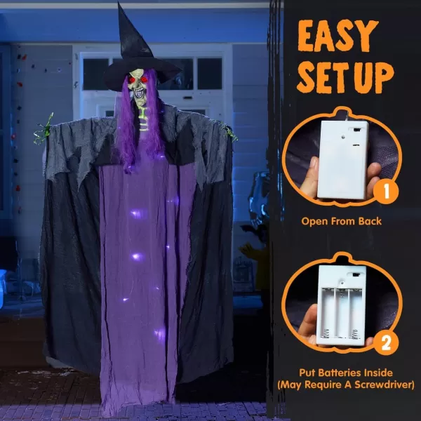 JOYIN 72ft Hanging Witch Halloween Decorations Outdoor Decor Props Flying Witches Light Up Eye Haunted House Party Supplies Front Porch Door Garden Lawn Yard Life Size