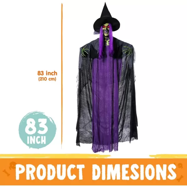JOYIN 72ft Hanging Witch Halloween Decorations Outdoor Decor Props Flying Witches Light Up Eye Haunted House Party Supplies Front Porch Door Garden Lawn Yard Life Size