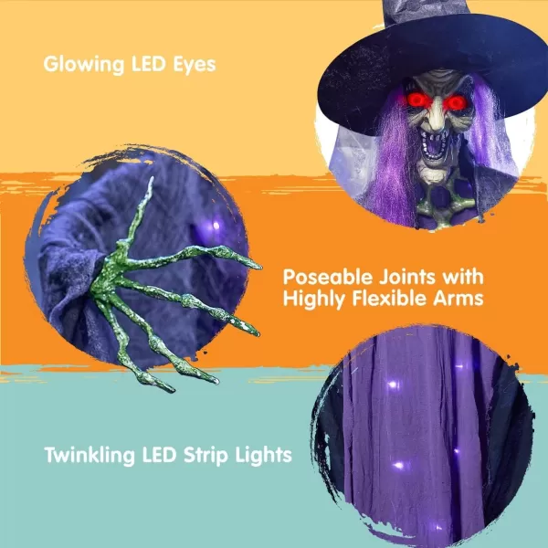 JOYIN 72ft Hanging Witch Halloween Decorations Outdoor Decor Props Flying Witches Light Up Eye Haunted House Party Supplies Front Porch Door Garden Lawn Yard Life Size