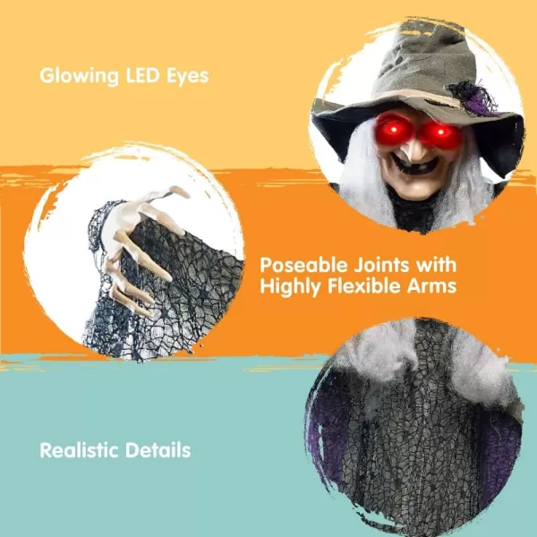 JOYIN 84 Hanging Talking Witch Halloween Decorations Outdoor Decor Standing Flying Hover Witch Halloween Party Supplies Light Up Eyes Haunted House Front Porch Gard Yard Lawn