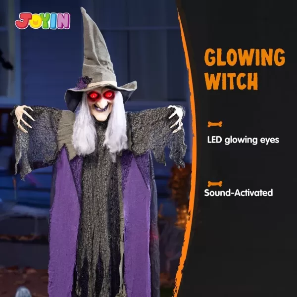 JOYIN 84 Hanging Talking Witch Halloween Decorations Outdoor Decor Standing Flying Hover Witch Halloween Party Supplies Light Up Eyes Haunted House Front Porch Gard Yard Lawn