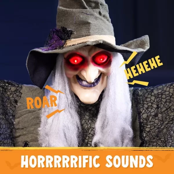 JOYIN 84 Hanging Talking Witch Halloween Decorations Outdoor Decor Standing Flying Hover Witch Halloween Party Supplies Light Up Eyes Haunted House Front Porch Gard Yard Lawn