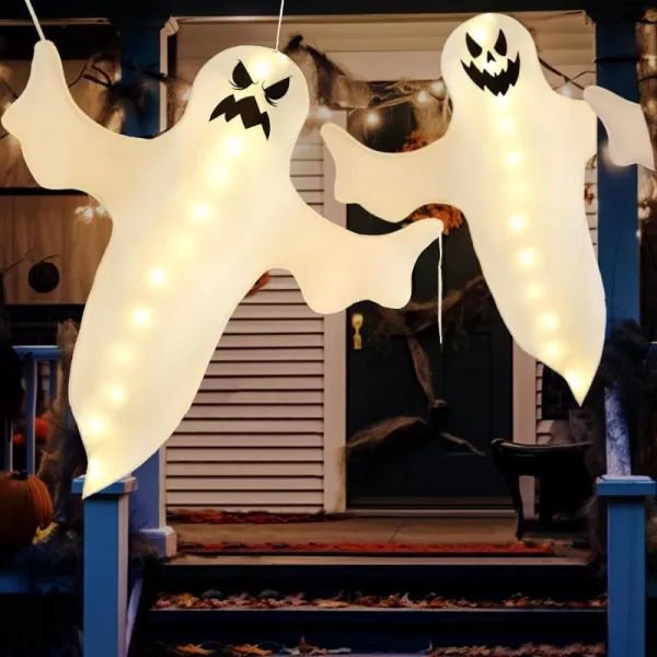 JOYIN 2 Pcs 47quot Halloween Light Up Ghost Decorations Outdoor Halloween Ghost Decor with Warm LED Lights for Tree Wrap Front Yard Patio Porch Haunted House Prop Party Supplies