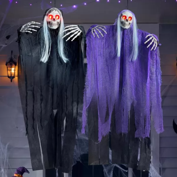 JOYIN 2 Pcs Halloween Hanging Grim Reaper Decorations Outdoor 37 Hanging Skeleton with Lightup Red Eyes for Halloween Indoor Outside Decoration Haunted House Prop Tree Garden Patio Decor