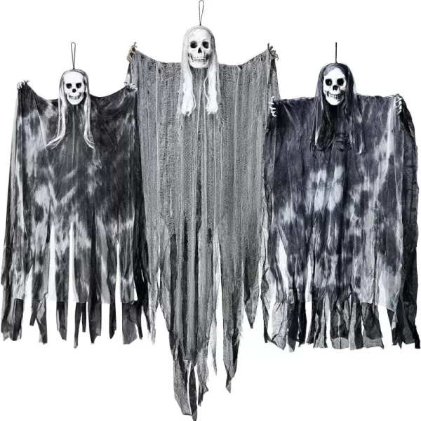 JOYIN 3 Pack Hanging Halloween Skeleton Ghosts Decorations Grim Reapers for Best Halloween Outdoor DecorationsScary