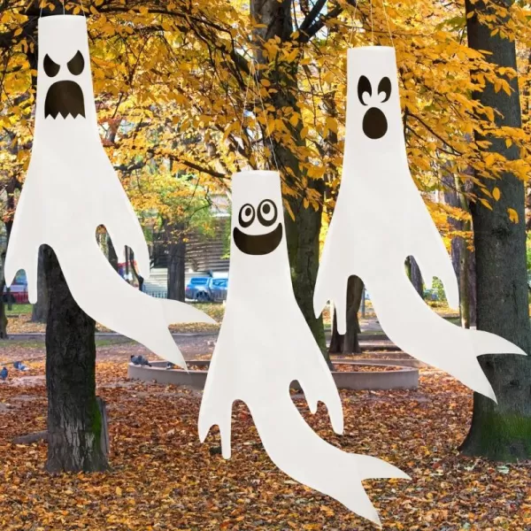 JOYIN 3 Pcs Ghost Windsocks Halloween Decorations Outdoor Decor White Hanging Windsock Haunted House Front Porch Tree Party Supplies Garden Yard Lawn Patio