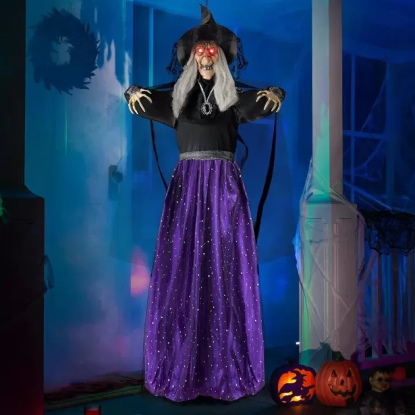JOYIN 47 Animated Witch Halloween Decorations Outdoor Indoor Witch Decor Scary Halloween Animatronics Hanging Talking Witch Sound Activated Led Lights Eyes Haunted House Yard Garden Lawn