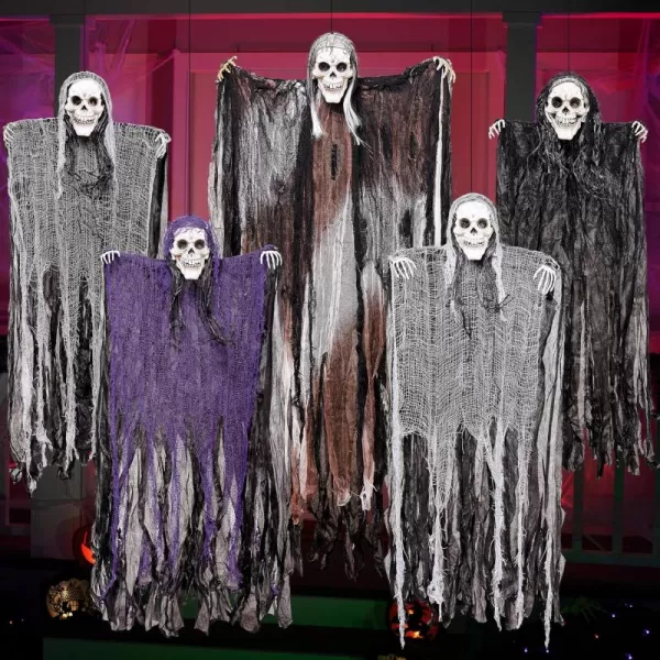 JOYIN 5 Pcs Halloween Hanging Grim Reapers one 47 Four 35quot Halloween Skeleton Flying Ghosts for Halloween Outdoor Decoration Haunted Haunted House Prop Halloween Party Supplies Decor
