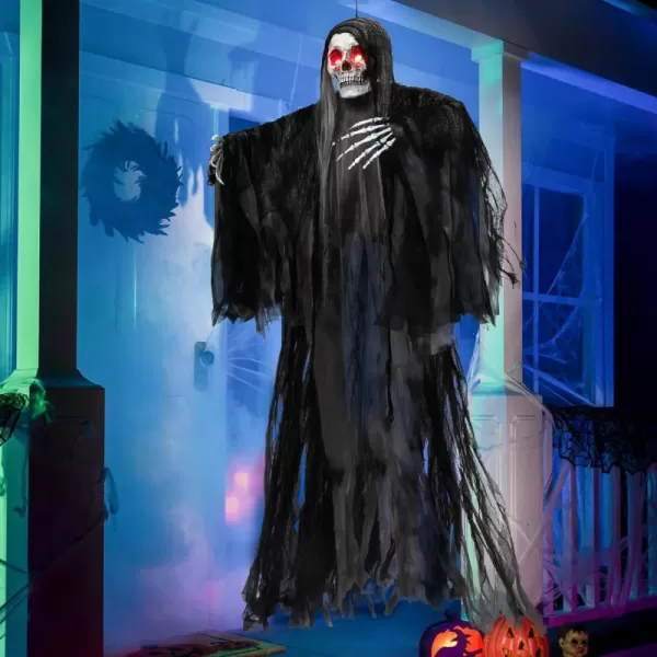 JOYIN 59 Halloween Animated Hanging Grim Reaper Decorations with Glowing Eyes and Creepy Sound Halloween Skeleton Ghost Decorations for Haunted House Prop Decor OutdoorIndoor Lawn Decorations