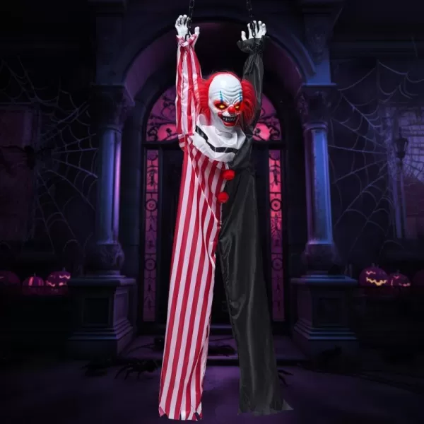 JOYIN 65quot Halloween Hanging Clown Decoration Neon Face Animated LED Talking Clown with Lightup Eyes and Creepy Sound for Halloween Outdoor Lawn Yard Patio Haunted House DecorationsModern