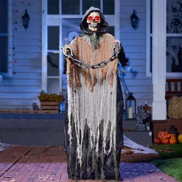 JOYIN 67 Halloween Animatronics Decorations Outdoor Hanging Grim Reaper Animated Hanging Skeleton Ghost with Chain ampamp Lighted Eyes ampamp Sound Activated ampamp Shoulder Swing for Yard Prop Lawn Decoration