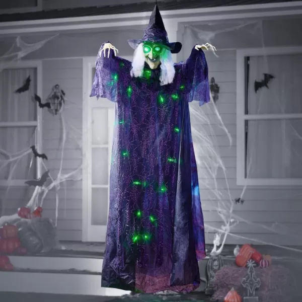 JOYIN 72 Hanging Witch Decor Halloween Decorations Indoor Talking Halloween Witch on Broom Light Up Witch Decoration Green Eyes Sound Activation Haunted House Party Supplies Prop Dcor Old WorldOld World