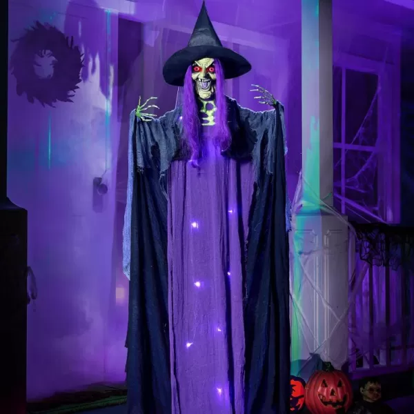 JOYIN 72ft Hanging Witch Halloween Decorations Outdoor Decor Props Flying Witches Light Up Eye Haunted House Party Supplies Front Porch Door Garden Lawn Yard Life Size