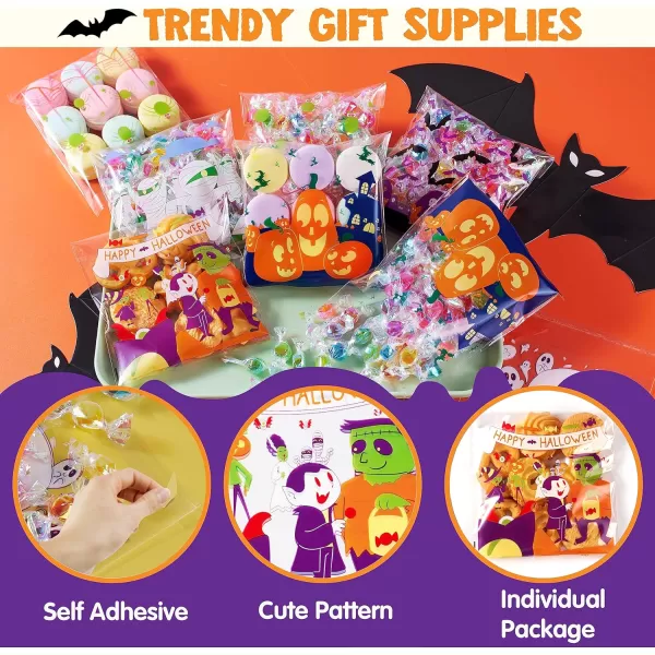JOYIN 150 PCS Halloween Cellophane Treat Bags Halloween Clear Selfadhesive Candy Bags Halloween Plastic Cookie Bags for Trick or Treat Halloween Goodie Bags for Party Favor SuppliesMulticolor