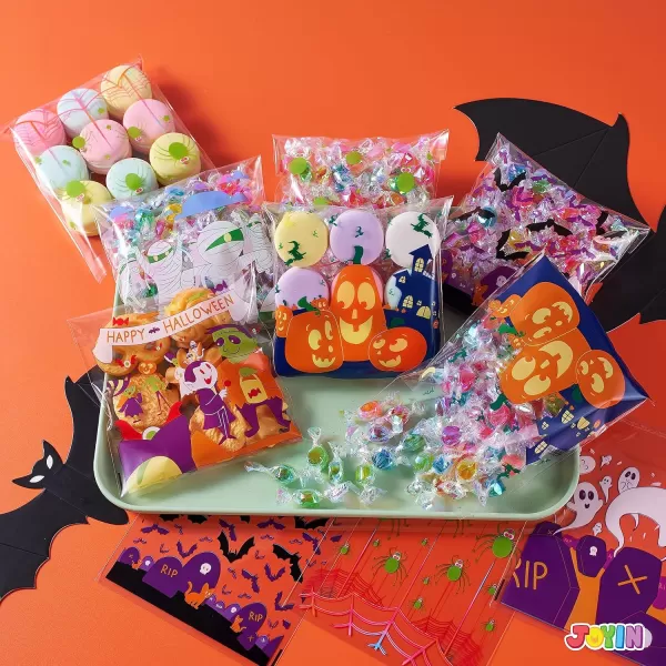 JOYIN 150 PCS Halloween Cellophane Treat Bags Halloween Clear Selfadhesive Candy Bags Halloween Plastic Cookie Bags for Trick or Treat Halloween Goodie Bags for Party Favor SuppliesMulticolor