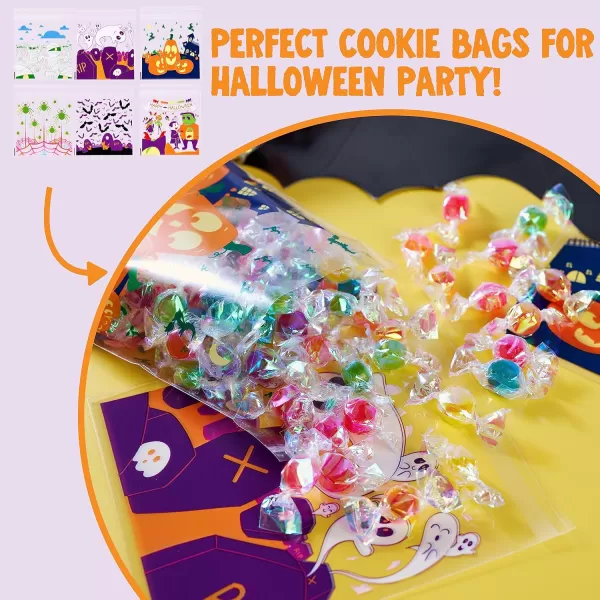JOYIN 150 PCS Halloween Cellophane Treat Bags Halloween Clear Selfadhesive Candy Bags Halloween Plastic Cookie Bags for Trick or Treat Halloween Goodie Bags for Party Favor SuppliesMulticolor