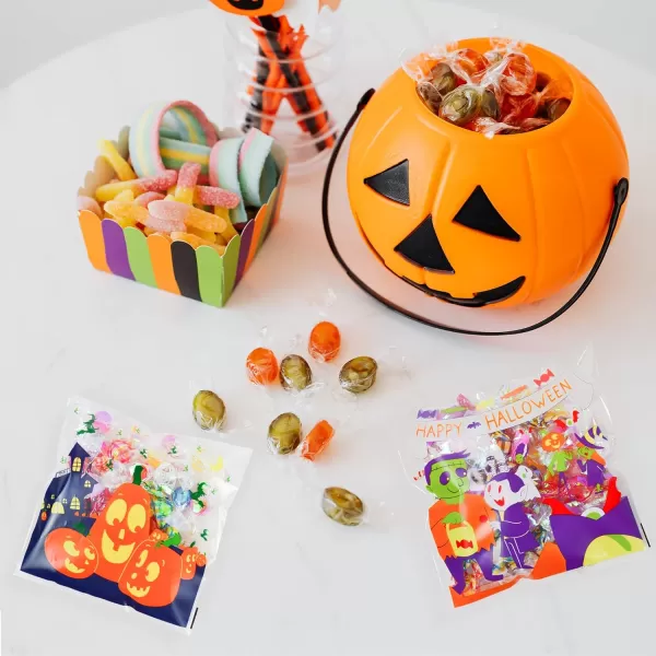 JOYIN 150 PCS Halloween Cellophane Treat Bags Halloween Clear Selfadhesive Candy Bags Halloween Plastic Cookie Bags for Trick or Treat Halloween Goodie Bags for Party Favor SuppliesMulticolor