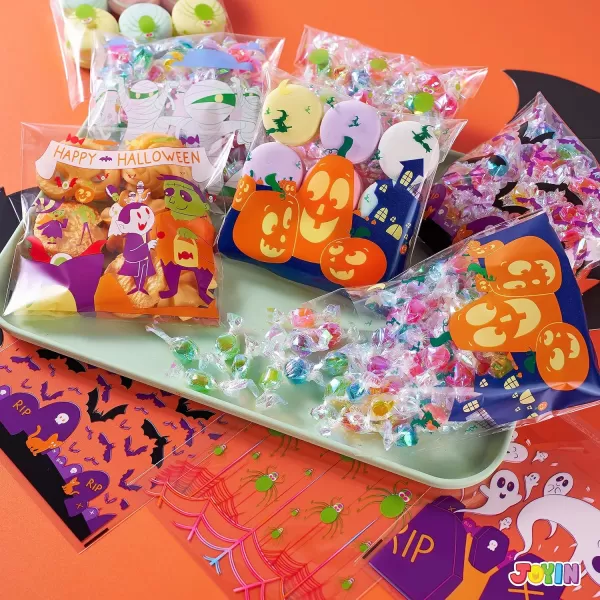 JOYIN 150 PCS Halloween Cellophane Treat Bags Halloween Clear Selfadhesive Candy Bags Halloween Plastic Cookie Bags for Trick or Treat Halloween Goodie Bags for Party Favor SuppliesMulticolor