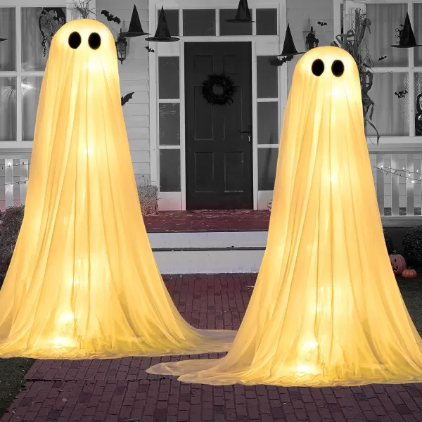JOYIN 2 Pack 50 Halloween Decorations Outdoor Light Up Ghost Standing Ghost Halloween Decor with Warm String Light Halloween Ghost Decorations for Indoor Yard Porch Lawn Garden Party Supplies