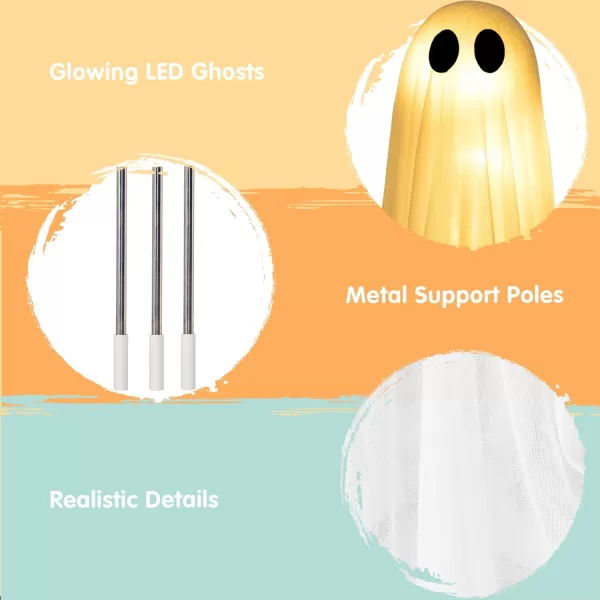 JOYIN 2 Pack 50 Halloween Decorations Outdoor Light Up Ghost Standing Ghost Halloween Decor with Warm String Light Halloween Ghost Decorations for Indoor Yard Porch Lawn Garden Party Supplies