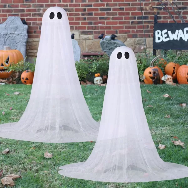 JOYIN 2 Pack 50 Halloween Decorations Outdoor Light Up Ghost Standing Ghost Halloween Decor with Warm String Light Halloween Ghost Decorations for Indoor Yard Porch Lawn Garden Party Supplies