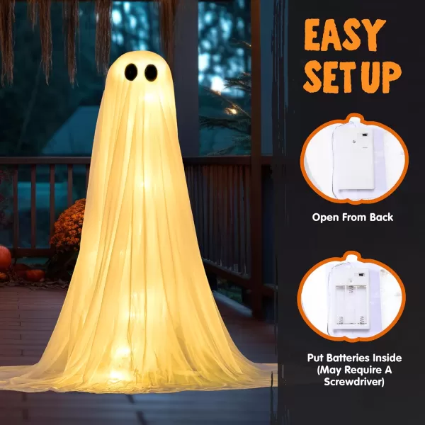 JOYIN 2 Pack 50 Halloween Decorations Outdoor Light Up Ghost Standing Ghost Halloween Decor with Warm String Light Halloween Ghost Decorations for Indoor Yard Porch Lawn Garden Party Supplies