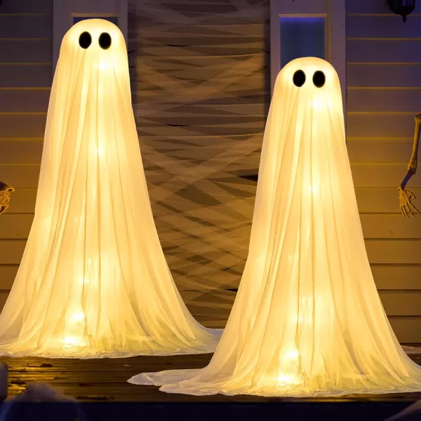JOYIN 2 Pack 50 Halloween Decorations Outdoor Light Up Ghost Standing Ghost Halloween Decor with Warm String Light Halloween Ghost Decorations for Indoor Yard Porch Lawn Garden Party Supplies