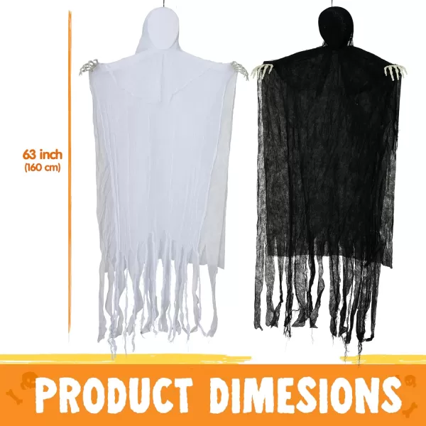 JOYIN 2 Pcs 63quot Halloween Ghost Decorations Outdoor Hanging Grim Reaper White and Black Faceless in Horror Robe Scary Graveyard Decoration for Haunted House Prop Front Yard Patio Garden Party Decor