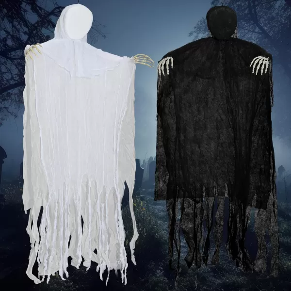 JOYIN 2 Pcs 63quot Halloween Ghost Decorations Outdoor Hanging Grim Reaper White and Black Faceless in Horror Robe Scary Graveyard Decoration for Haunted House Prop Front Yard Patio Garden Party Decor