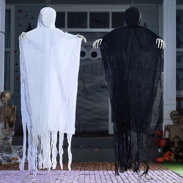 JOYIN 2 Pcs 63quot Halloween Ghost Decorations Outdoor Hanging Grim Reaper White and Black Faceless in Horror Robe Scary Graveyard Decoration for Haunted House Prop Front Yard Patio Garden Party Decor