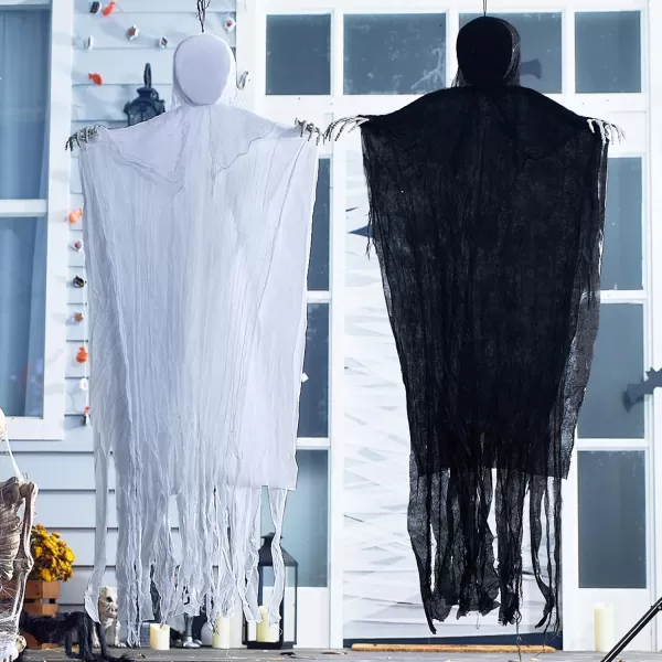 JOYIN 2 Pcs 63quot Halloween Ghost Decorations Outdoor Hanging Grim Reaper White and Black Faceless in Horror Robe Scary Graveyard Decoration for Haunted House Prop Front Yard Patio Garden Party Decor
