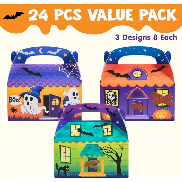 JOYIN 24 PCs 3D Halloween House Cardboard Treat Boxes 6quotx6quotx35quot Trick or Treat Candy Boxes Cookies Goodie Bags for Halloween Party Favor Supplies